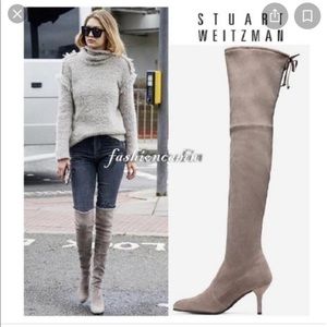 NEW Stuart Weitzman Suede heel over the knee boot - “Tie Model” grey/taupe - 8